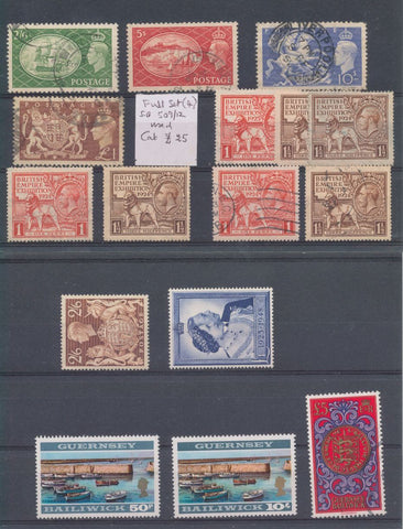 Guernsey  GV/QE British Empire Exhibition Used MH MNH (16 stamps) EP880