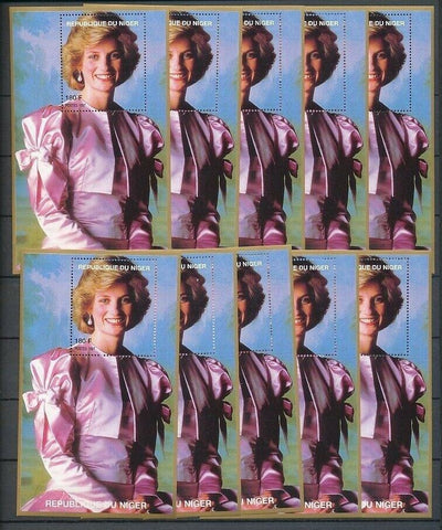 LADY DIANA NIGER 1997 Young Pink dressMNH Minisheets 10x [D154]