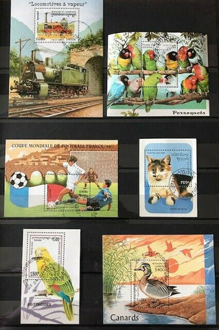 Cambodia Laos Soccer Birds Cats Trains Sheets Used x 6 (AU 13075