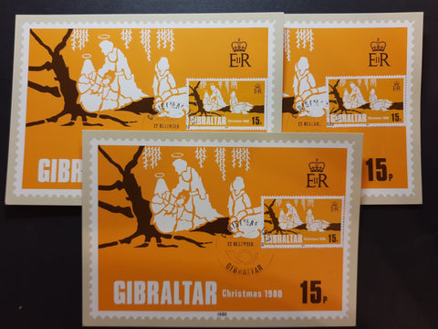 Gibraltar Christmas 1980 Maxi Card x 3 Used(BLK68