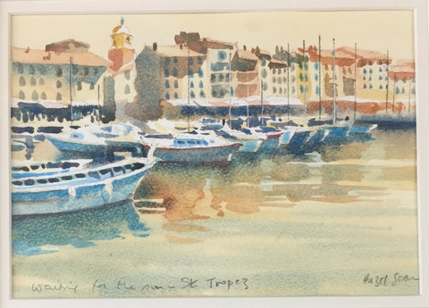 Watercolour original Hazel SOAN Waiting for the sun in St Tropez (France) Signed